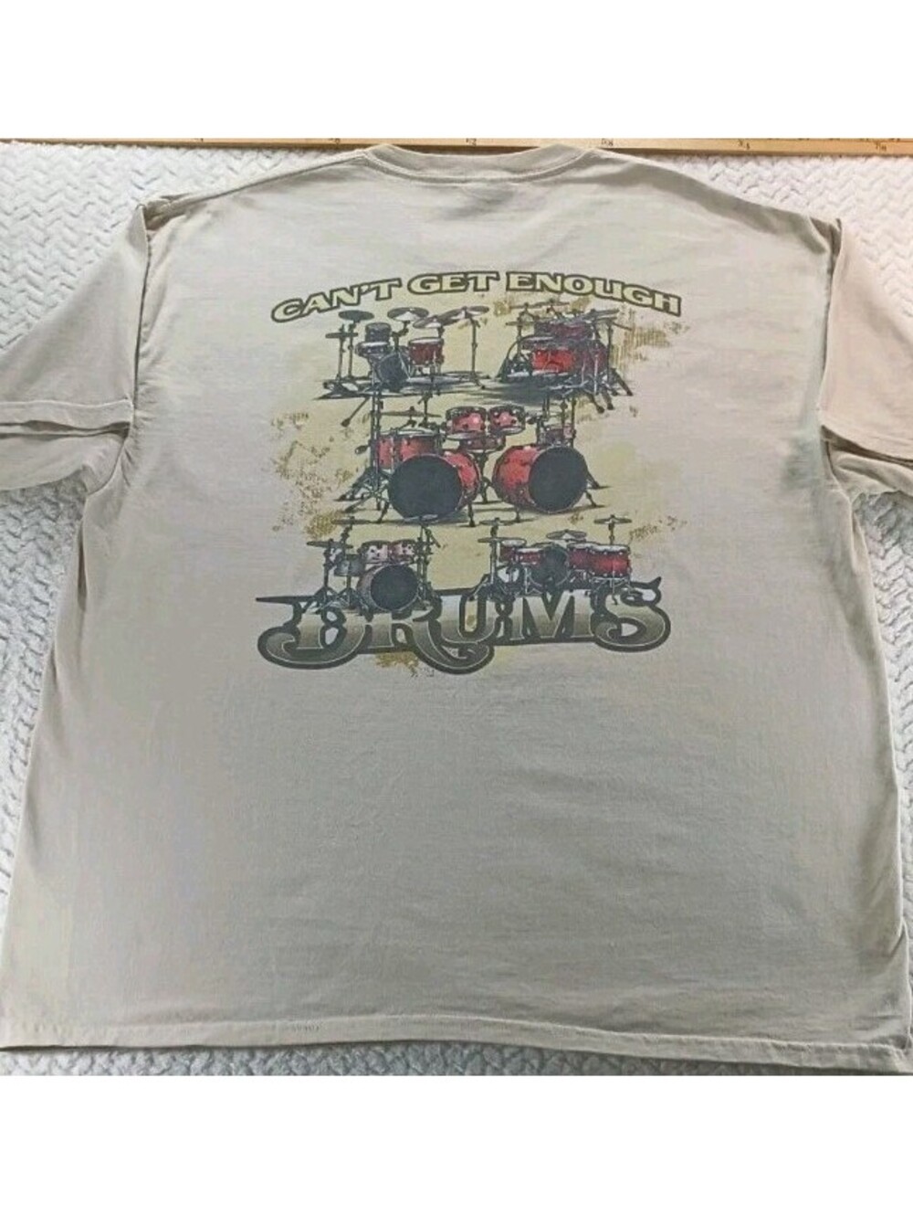 Can't Get Enough Drums - Graphic Gildan - XL - Tan T-Shirt Double Sided Graphics